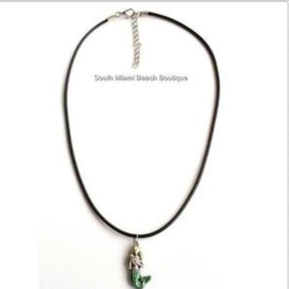 Mermaid Charm Necklace Nautical Island Beach Enamel Pendant Black Cord 18" - Picture 5 of 8